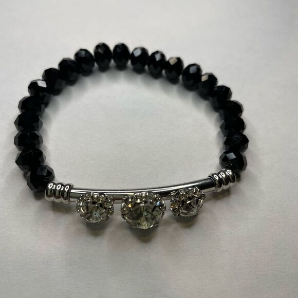 Black beaded bracelet With Faux Diamonds, stretch, Women’s Jewelry - Picture 2 of 6
